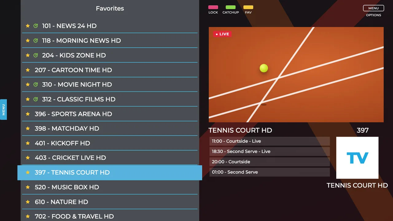 Favorites. screen on OTV Prime 11000